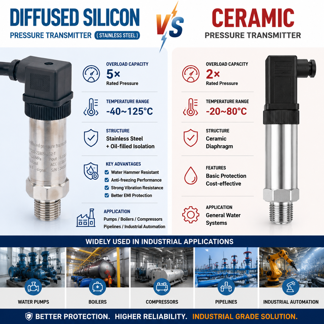 Diffused Silicon vs. Ceramic Pressure Transmitters: Which One Is Better for Industrial Applications?